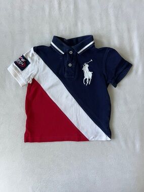 Ralph Lauren Boys Navy White Red Diagonal Colorblock Polo